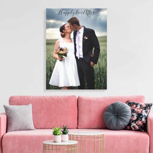 Bruiloft bruid & bruidegom foto gelukkig ooit daar canvas afdruk (Insitu (Woonkamer))