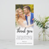 Bruiloft bruid bruidegom foto zwart script dank u kaart (Staand voorkant)