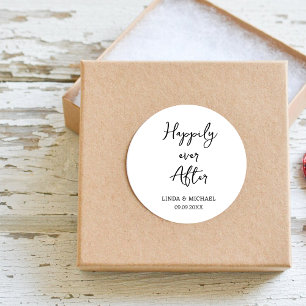 bruiloft, bruid bruidegom, gelukkig tot het eind v ronde sticker