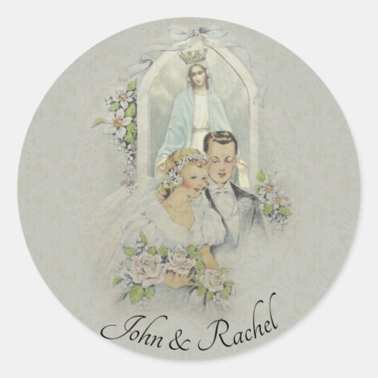 Bruiloft bruid bruidegom Maria Rozen religieus Ronde Sticker (Voorkant)
