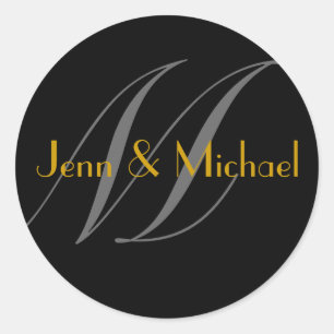Bruiloft bruid bruidegom Namen Monogram M Gouden Z Ronde Sticker