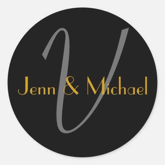 Bruiloft bruid bruidegom namen Monogram V gouden z Ronde Sticker (Voorkant)
