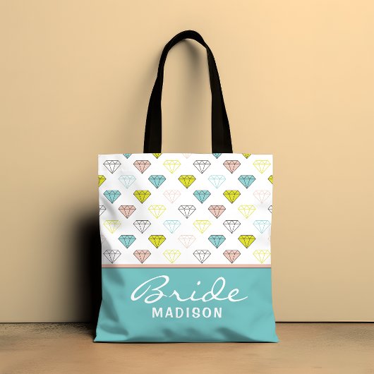 Bruiloft bruid diamant chique modern gepersonalise tote bag
