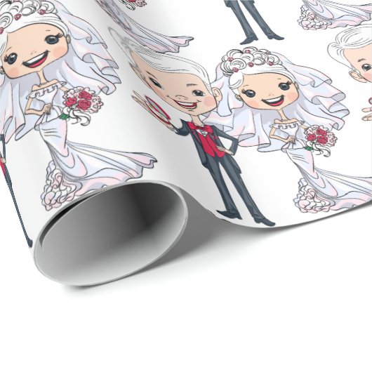 Bruiloft bruid en bruidegom cadeaupapier (Rol Hoek)