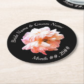 Bruiloft bruid en bruidegom perzik pioen ronde kartonnen onderzetter (Gebogen)