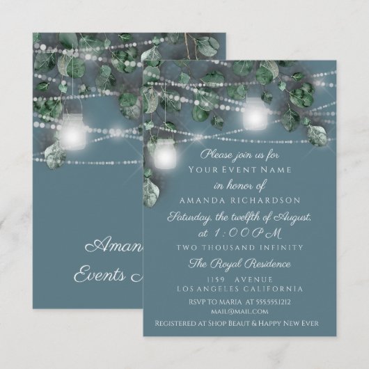 Bruiloft bruid verlichting potten rustiek blauw gr kaart (Voorkant / Achterkant)