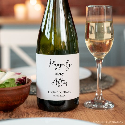 Bruiloft, bruidegom, gelukkig ooit daarna, wijn etiket