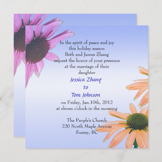 bruiloft, bruidjes ouders-uitnodiging, dagbloemen kaart (Voorkant / Achterkant)