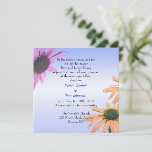 bruiloft, bruidjes ouders-uitnodiging, dagbloemen kaart (Staand voorkant)