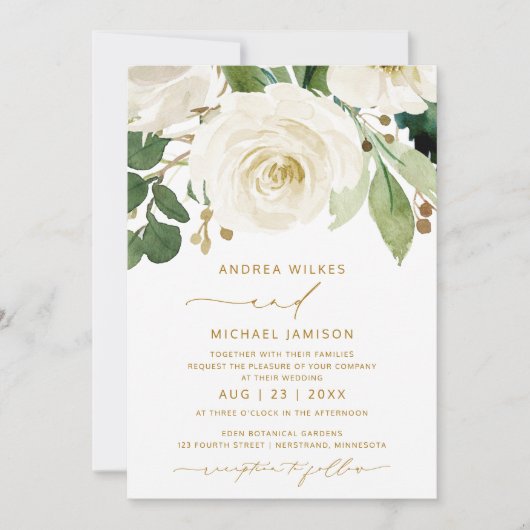 Bruiloft Bruids Waterverf Bloemen Wit Groen Kaart (Voorkant)