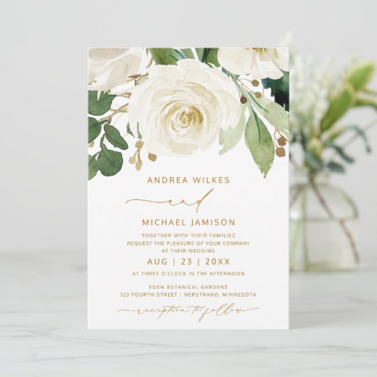 Bruiloft Bruids Waterverf Bloemen Wit Groen Kaart (Staand voorkant)