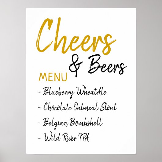 Bruiloft Bruidsfeest Bier Menu Proost en Bier Poster (Voorkant)