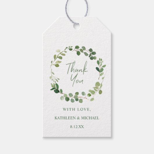 Bruiloft Bruidsfeest Favor Eucalyptus Groene Tinte Cadeaulabel (Voorkant)