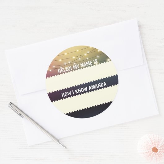 Bruiloft Bruidsfeest Hallo Naamkaartje Hoe ik haar Ronde Sticker (Envelop)