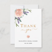 Bruiloft bruidsfeest roze goud roze lavendel bedankkaart (Voorkant)
