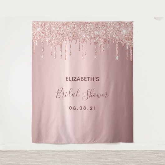 Bruiloft bruidsfeest roze gouden druppels wandkleed (Voorkant)
