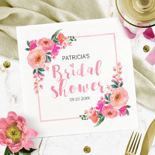 Bruiloft Bruidsfeest Roze Waterverf Bloemen Servet