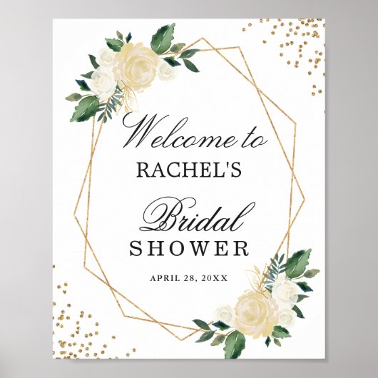 Bruiloft Bruidsfeest Sign Greenery Goud Glitters B Poster (Voorkant)