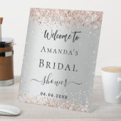 Bruiloft bruidsfeest zilver roosgoud glitters welk reclamebord met voetstuk (Insitu)