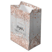 Bruiloft bruidsfeest zilver roosgoud naam medium cadeauzakje (Voorkant Gekanteld)