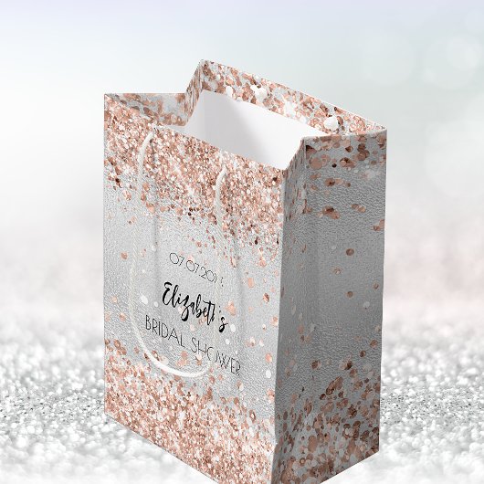 Bruiloft bruidsfeest zilver roosgoud naam medium cadeauzakje