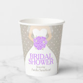 Bruiloft bruidsjurk witte jurk paarse rozen papieren bekers (Achterkant)