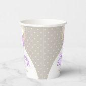 Bruiloft bruidsjurk witte jurk paarse rozen papieren bekers (Rechts)