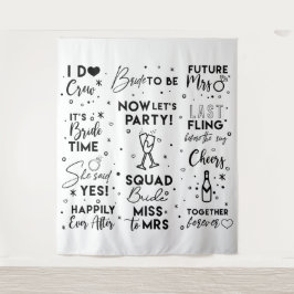 Bruiloft Bruidsjurk zwartetekst photobooth Achterg Wandkleed