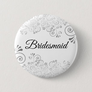 Bruiloft bruidsmeisje zilver  krullende filigraan ronde button 5,7 cm