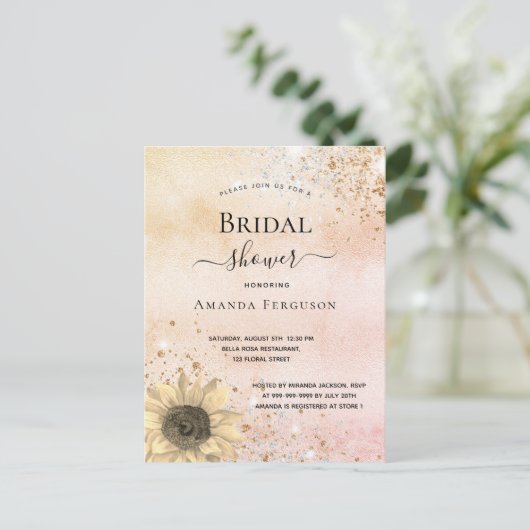 Bruiloft bruidsmeisjesfeest roosgoud rustieke zonn uitnodiging briefkaart (Staand voorkant)