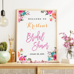 Bruiloft Bruidssalon Bord   Modern Waterverf Bloem Poster