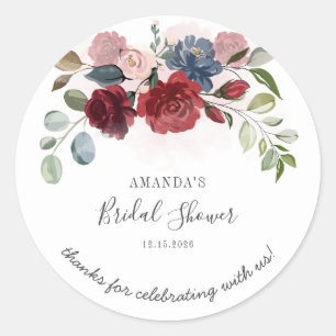 Bruiloft Bruidssalon Burgundy Rustieke Bloemenscri Ronde Sticker