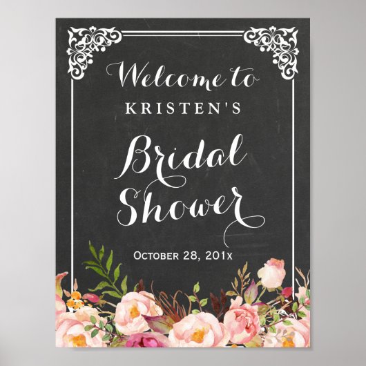 Bruiloft Bruidsshower Welkomstbord Krijtbord Frame Poster (Voorkant)