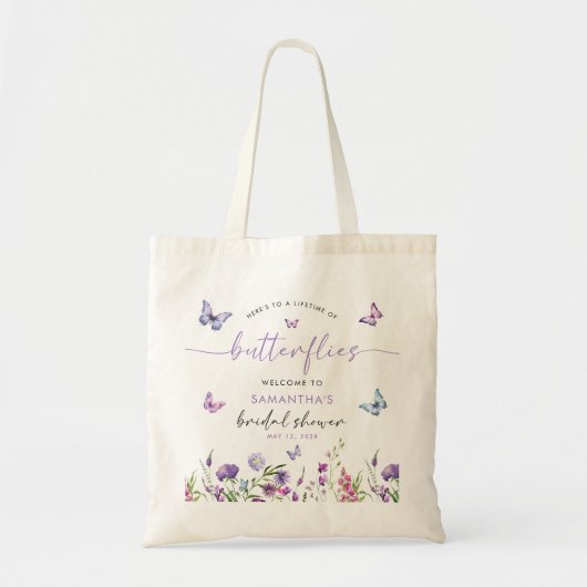 Bruiloft Bruidsshower Welkomstbord met Vlinders Tote Bag (Voorkant)