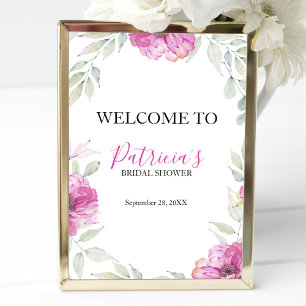 Bruiloft Bruidsshower Welkomstbord Roze Waterverf  Poster