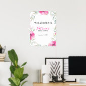 Bruiloft Bruidsshower Welkomstbord Roze Waterverf  Poster (Thuiskantoor)