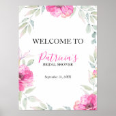 Bruiloft Bruidsshower Welkomstbord Roze Waterverf  Poster (Voorkant)