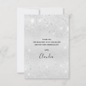 Bruiloft bruidssluiers zilveren glitters stof glam bedankkaart (Achterkant)