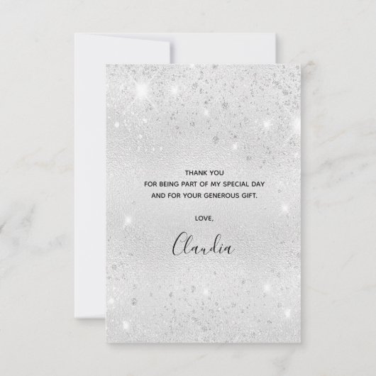 Bruiloft bruidssluiers zilveren glitters stof glam bedankkaart (Achterkant)