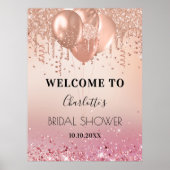 Bruiloft bruidsuitnodiging roze roos gouden glitte poster (Voorkant)