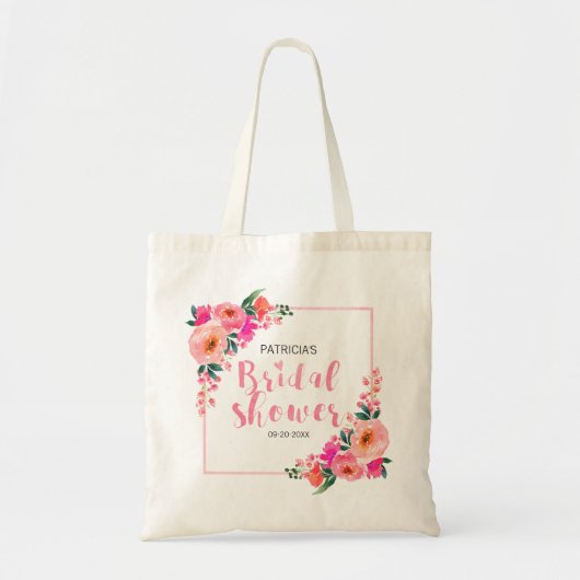 Bruiloft Bruidsuitnodiging Rustieke Roze Bloemschi Tote Bag (Voorkant)