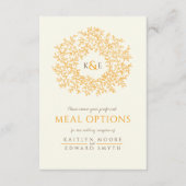 Bruiloft bruin sinaasappel blad monogram maaltijdo informatiekaartje (Voorkant)