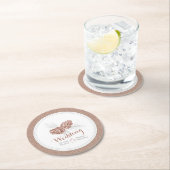 Bruiloft bruine winter dennen kegel papier onderze ronde kartonnen onderzetter (Insitu)