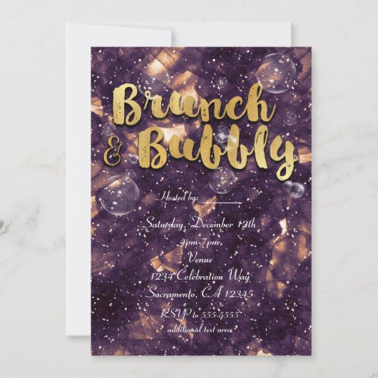 Bruiloft & Bruisend Paars Goud Glam Chic Uitnodigi Kaart (Voorkant)