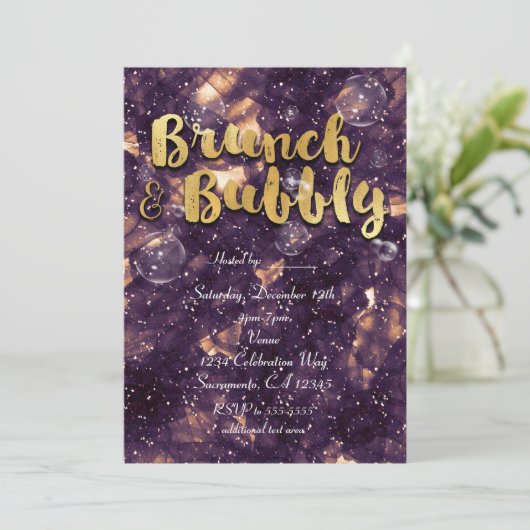 Bruiloft & Bruisend Paars Goud Glam Chic Uitnodigi Kaart (Staand voorkant)