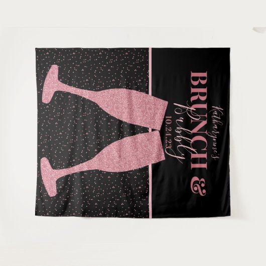 Bruiloft Bruisende Roze Glitter Champagne Achtergr Wandkleed (Voorkant (horizontaal))