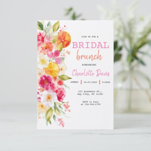 Bruiloft Brunch Bloemig Citroen Elegant Chic Kaart (Staand voorkant)