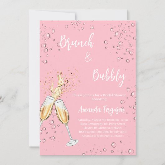 Bruiloft brunch bruisend roze feestelijke uitnodig kaart (Voorkant)
