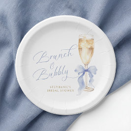 Bruiloft Brunch & Bubbels Blauw Lint Bruidsboeketf Papieren Bordje