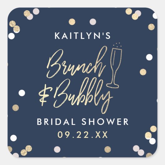 Bruiloft Brunch & Bubbels Confetti Bruidsfeestje Vierkante Sticker (Voorkant)